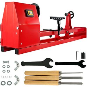 mophorn wood lathe 14" x 40", power wood turning lathe 1/2hp 4 speed 1100/1600/2300/3400rpm, benchtop wood lathe with 3 chisels perfect for high speed sanding and polishing of finished work