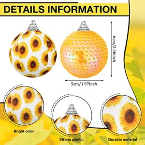 Yuxung 12 Pcs Summer Sunflower Tree Ornament Shiny Hanging Sunflower Ball Yellow Sequin Hanging Ornament Sunflower Tree Decor (Black Yellow)