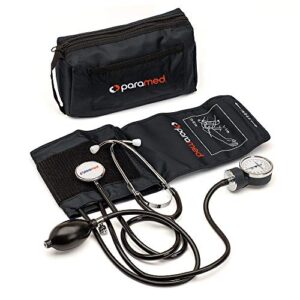paramed aneroid sphygmomanometer with stethoscope – manual blood pressure cuff with universal cuff 8.7-16.5" and d-ring – carrying case in the kit – black