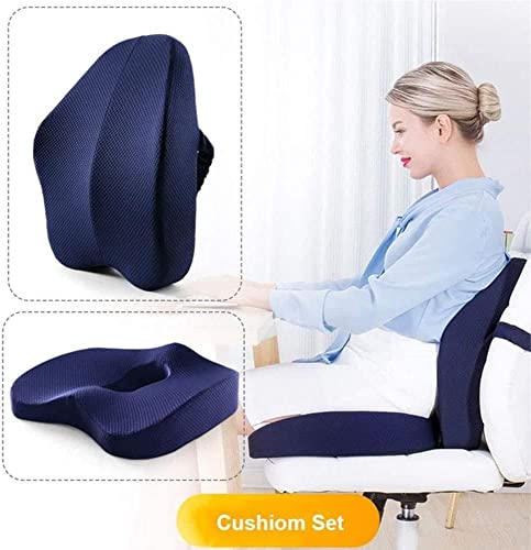 EYEARN Seat Cushion for Chair,100% Memory Foam and Lumbar Support - for Tailbone Pain, Sciatica, Back & Buttoock Pain Relief,Used in Office Seats, Homes, Cars(Blue) Durable and not Easily Deformed
