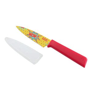 KUHN RIKON Pop Art Wow COLORI+ Non-Stick Straight Paring Knife with Safety Sheath, 19 cm