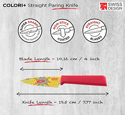 KUHN RIKON Pop Art Wow COLORI+ Non-Stick Straight Paring Knife with Safety Sheath, 19 cm