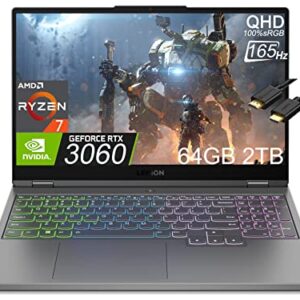 Lenovo Legion 5 Gen 7 15.6" QHD 165Hz (AMD 8-Core Ryzen 7 6800H (Beat i9-11900H), GeForce RTX 3060 6GB 140W, 64GB DDR5 RAM, 2TB PCIe SSD) RGB Backlit Gaming Laptop, WiFi 6E, 3D Nahimic, Win 11 Pro