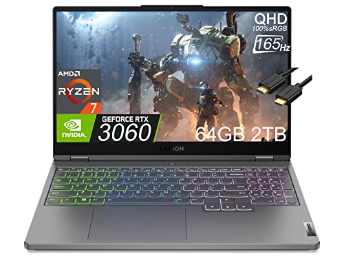 Lenovo Legion 5 Gen 7 15.6" QHD 165Hz (AMD 8-Core Ryzen 7 6800H (Beat i9-11900H), GeForce RTX 3060 6GB 140W, 64GB DDR5 RAM, 2TB PCIe SSD) RGB Backlit Gaming Laptop, WiFi 6E, 3D Nahimic, Win 11 Pro