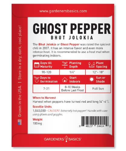 Ghost Pepper Seeds for Planting Spicy Hot - Heirloom Non-GMO Hot Pepper Seeds for Home Garden Vegetables Makes a Great Plant Gift for Gardening by Gardeners Basics