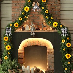 Sunflower Tree Decoration Kit 62 Pcs Sunflower Decor with 2 Pcs Buffalo Plaid and Burlap Ribbon for Christmas Tree Party Indoor Fireplace Home Decorations