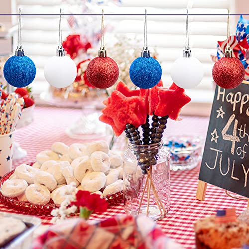 Deloky 24 PCS Independence Day Glitter Hanging Ball-1.57 Inch 4th of July Ornaments Ball for Tree Decorations-Memorial Day Red White Blue Ball for Veterans Patriotic Party Decor