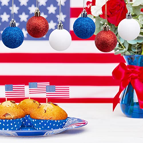 Deloky 24 PCS Independence Day Glitter Hanging Ball-1.57 Inch 4th of July Ornaments Ball for Tree Decorations-Memorial Day Red White Blue Ball for Veterans Patriotic Party Decor