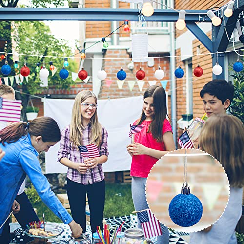 Deloky 24 PCS Independence Day Glitter Hanging Ball-1.57 Inch 4th of July Ornaments Ball for Tree Decorations-Memorial Day Red White Blue Ball for Veterans Patriotic Party Decor