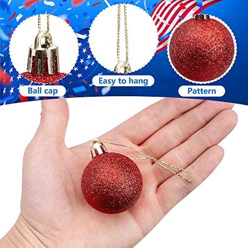 Deloky 24 PCS Independence Day Glitter Hanging Ball-1.57 Inch 4th of July Ornaments Ball for Tree Decorations-Memorial Day Red White Blue Ball for Veterans Patriotic Party Decor