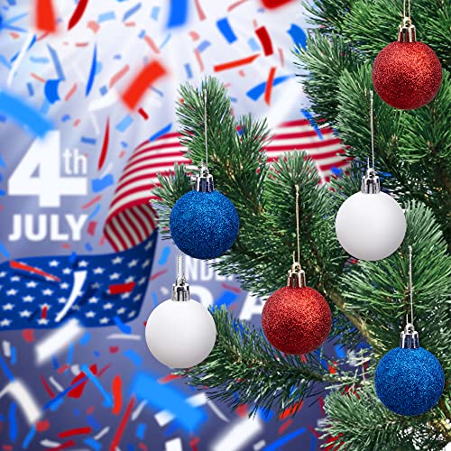 Deloky 24 PCS Independence Day Glitter Hanging Ball-1.57 Inch 4th of July Ornaments Ball for Tree Decorations-Memorial Day Red White Blue Ball for Veterans Patriotic Party Decor