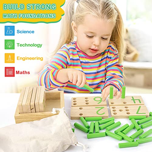 DINORUN Counting Peg Board Math Manipulatives Materials Montessori Toys for 2 Year Old - Home Schooling Materials Pre-K Montessori Toys for 3+ Year Old Montessori Math and Numbers for Kids