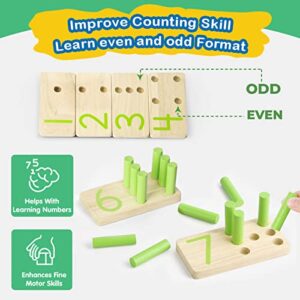 DINORUN Counting Peg Board Math Manipulatives Materials Montessori Toys for 2 Year Old - Home Schooling Materials Pre-K Montessori Toys for 3+ Year Old Montessori Math and Numbers for Kids