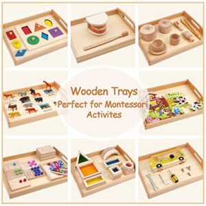 Montessori Wooden Trays with Handles, 3 Pack Small Medium Big Quality Wood Tray for Toddlers and Kids Montessori Activities, Trays to Store Toys and Educational Aids at Home Kindergarten (Beech)