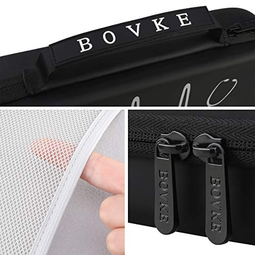 BOVKE Stethoscope Case for 3M Littmann Classic III, Lightweight II S.E, MDF Acoustica Deluxe Stethoscopes - Extra Room for Medical Bandage Scissors EMT Trauma Shear and LED Penlights, Black