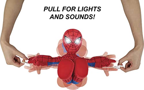 Marvel Spider-Man Plush Toy, City Swinging Soft Doll, 11-inch Super Hero Figure with Web-Swinging Action, Lights and Sounds