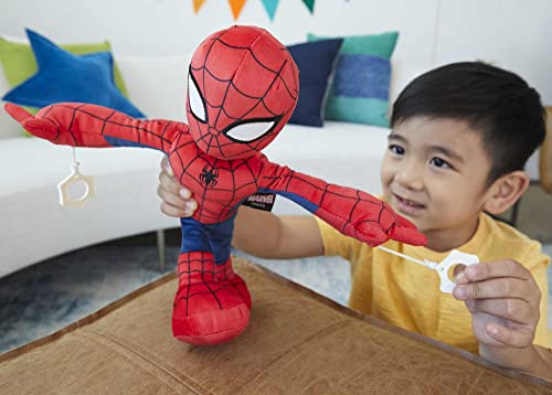 Marvel Spider-Man Plush Toy, City Swinging Soft Doll, 11-inch Super Hero Figure with Web-Swinging Action, Lights and Sounds