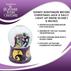 Disney The Nightmare Before Christmas Jack & Sally Light-Up Snow Globe with Swirling Glitter Display | Precious Keepsake, Gifts and Collectibles, Home Decor for Kids Room Essentials | 6 Inches Tall