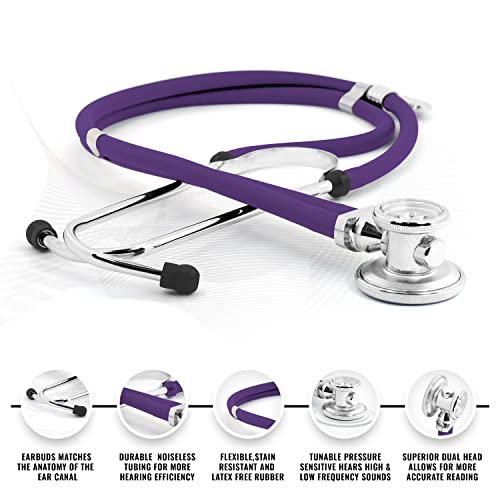 ASA TECHMED Sprague Double Tube Adult and Pediatric Stethoscope + Matching EMT Shears, Ideal for EMT, Nurse, Doctor, Medical Student, Paramedic, and First Responders (Purpe)