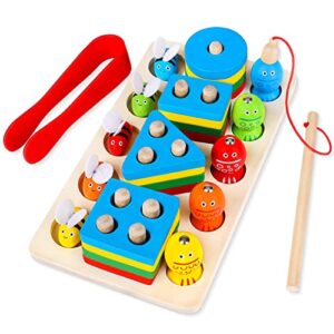 montessori toys magnetic fishing toys for toddler - kids wooden shape sorting and stacking toys - learning activities preschool educational montessori fine motor skills toys sensory toys