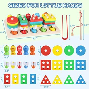 Montessori Toys Magnetic Fishing Toys for Toddler - Kids Wooden Shape Sorting and Stacking Toys - Learning Activities Preschool Educational Montessori Fine Motor Skills Toys Sensory Toys