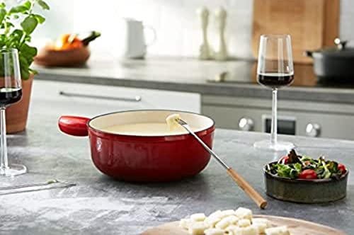 Kuhn Rikon Induction Cast Iron Fondue Pot, 7.87", Red