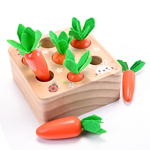 XPIY Montessori Toys for Babies 6-12 Months, Educational Shape Sorting Toys for Toddler Fine Motor Skill Development, Carrots Harvest Wooden Puzzle, Gift for Kids First Birthday