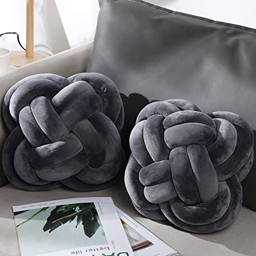 2 Pcs 12 Inch Flower Knot Pillow Ball Creative Knotted Throw Pillows Decorative Sofa Lumbar Pillow Floor Pillow Cushion for Home Sofa Car Office Decor Household Christmas Decoration (Dark Gray)