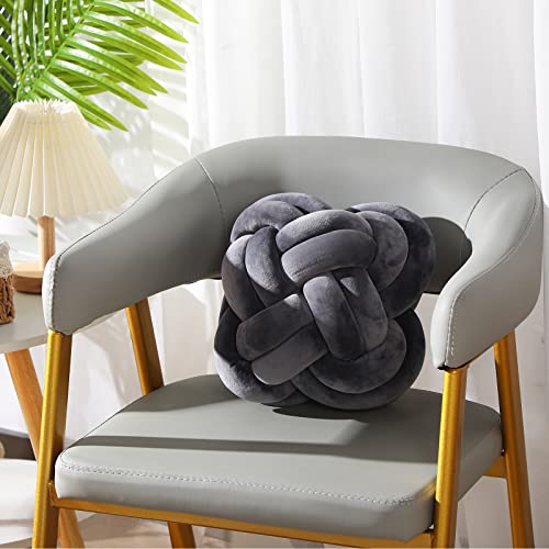 2 Pcs 12 Inch Flower Knot Pillow Ball Creative Knotted Throw Pillows Decorative Sofa Lumbar Pillow Floor Pillow Cushion for Home Sofa Car Office Decor Household Christmas Decoration (Dark Gray)