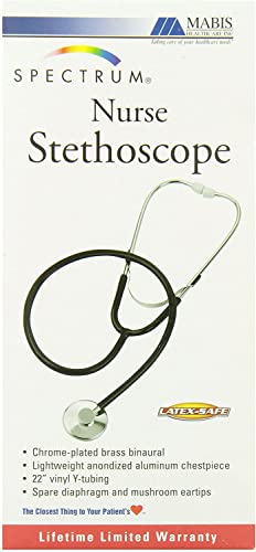 MABIS Spectrum Series Lightweight Nurse Stethoscope, Black, 30 Inch