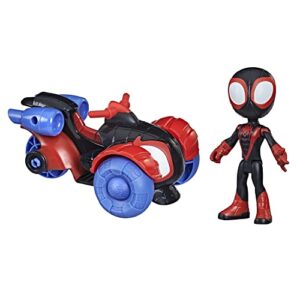 spider-man marvel spidey and his amazing friends miles morales action figure and techno-racer vehicle, for kids ages 3 and up