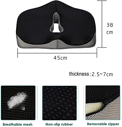 SMSOM Ergonomic Memory Foam Seat Cushion, Office Soft Seat Cushion, Washable Cover, Comfortable Coccyx Cushion for Home Office Chair Pad, Car Seat, Wheelchair (Black)