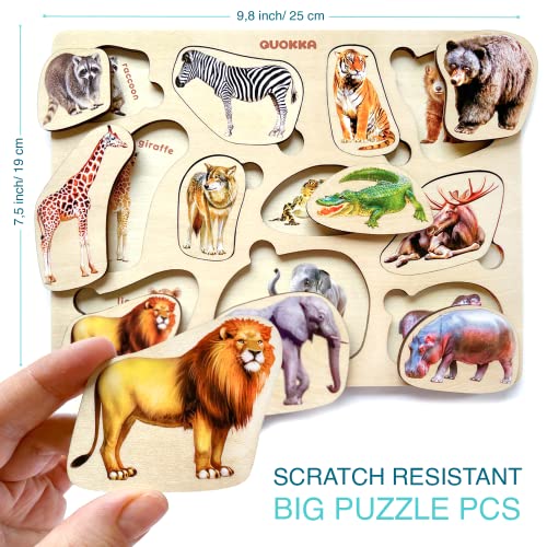 Wooden Puzzles for Toddlers 1-3 – 3 Toddler Puzzles Ages 2-4 by QUOKKA – Montessori Animal Toy Puzzles for Kids Ages 3-5 Year Old – Wood Toy Learning Realistic Animals for Boy and Girl