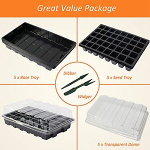 Gardzen 5-Set Garden Propagator Set, Seed Tray Kits with 200-Cell, Seed Starter Tray with Dome and Base 15" x 9" (40-Cell Per Tray)