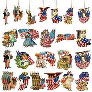 36 pcs 4th of july ornaments for tree independence day vintage hanging wall decorations wooden tree decor banner patriotic ornaments for home party favors (stylish style)