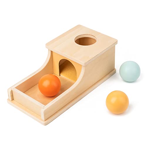 Montessori Object Permanence Box Quiet Sound Wooden Color Ball Drop Play for 6 Month 1 2 3 Year Old Toddlers Early Education Tool