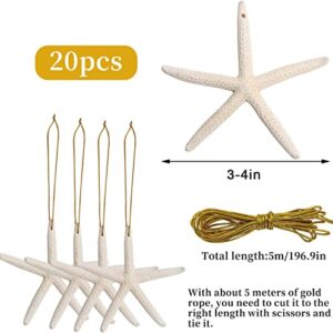 20 PCS Christmas Starfish Ornaments 3-4'' Natural Starfish Ornaments, with Rope for Christmas Tree Hanging Ornaments Beach Theme Wedding Home Starfish Decor & DIY Crafts