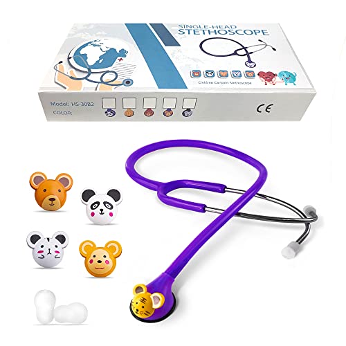 SCIAN HS-30Q Kid-Friendly Stethoscope for Childrens with Multiple Colors, Cartoon Animals Design Stethoscope for Clinician, Nurse, Home Use(Purple)