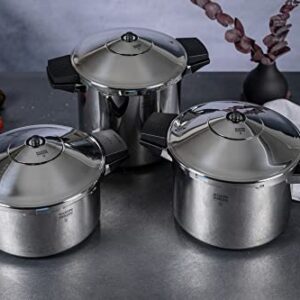 Kuhn Rikon DUROMATIC® Pressure Cooker 8.75” 6.3 qt family of 4 with side handles to save space