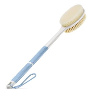 back scrubber anti slip for shower,back brush long handle with stiff and soft bristles,body exfoliator for bath or dry brush(blue)