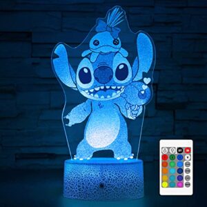 amazergift stitch night light for kids,stitch gifts,christmas and birthday party supplies for boys/girls, stitch decoration 3d night light, 16 colors change with remote