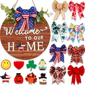 interchangeable welcome home sign front door wreath outdoor decorations,farmhouse rustic wall hanging seasons wreaths decor for spring summer fall winter holiday 4th of july halloween christmas