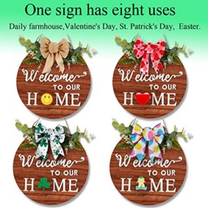 Interchangeable Welcome Home Sign Front Door Wreath Outdoor Decorations,Farmhouse Rustic Wall Hanging Seasons Wreaths Decor for Spring Summer Fall Winter Holiday 4th of July Halloween Christmas