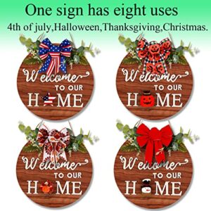 Interchangeable Welcome Home Sign Front Door Wreath Outdoor Decorations,Farmhouse Rustic Wall Hanging Seasons Wreaths Decor for Spring Summer Fall Winter Holiday 4th of July Halloween Christmas