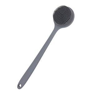 DNC Silicone Back Scrubber for Shower Bath Body Brush with Long Handle, BPA-Free, Hypoallergenic, Eco-Friendly (Gray)