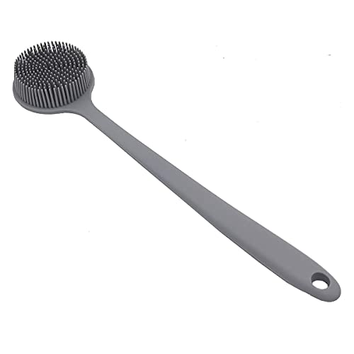 DNC Silicone Back Scrubber for Shower Bath Body Brush with Long Handle, BPA-Free, Hypoallergenic, Eco-Friendly (Gray)