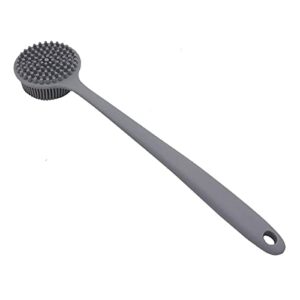 DNC Silicone Back Scrubber for Shower Bath Body Brush with Long Handle, BPA-Free, Hypoallergenic, Eco-Friendly (Gray)