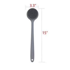 DNC Silicone Back Scrubber for Shower Bath Body Brush with Long Handle, BPA-Free, Hypoallergenic, Eco-Friendly (Gray)