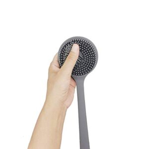 DNC Silicone Back Scrubber for Shower Bath Body Brush with Long Handle, BPA-Free, Hypoallergenic, Eco-Friendly (Gray)