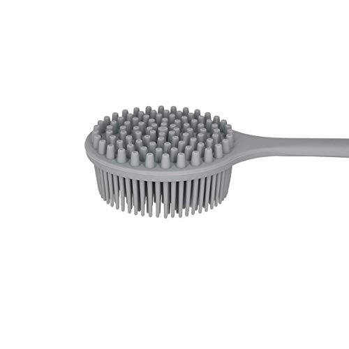 DNC Silicone Back Scrubber for Shower Bath Body Brush with Long Handle, BPA-Free, Hypoallergenic, Eco-Friendly (Gray)